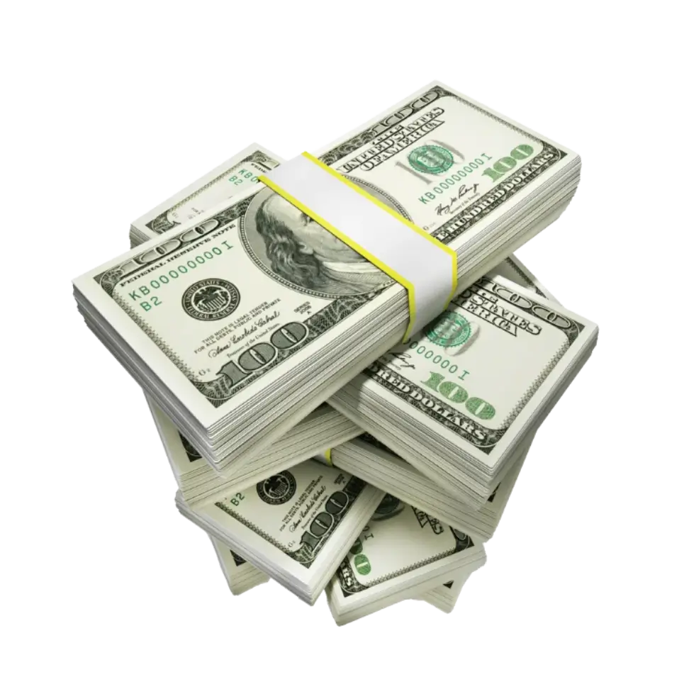 Pilha de maços de dólares americanos representando capital financeiro e investimentos de sucesso.